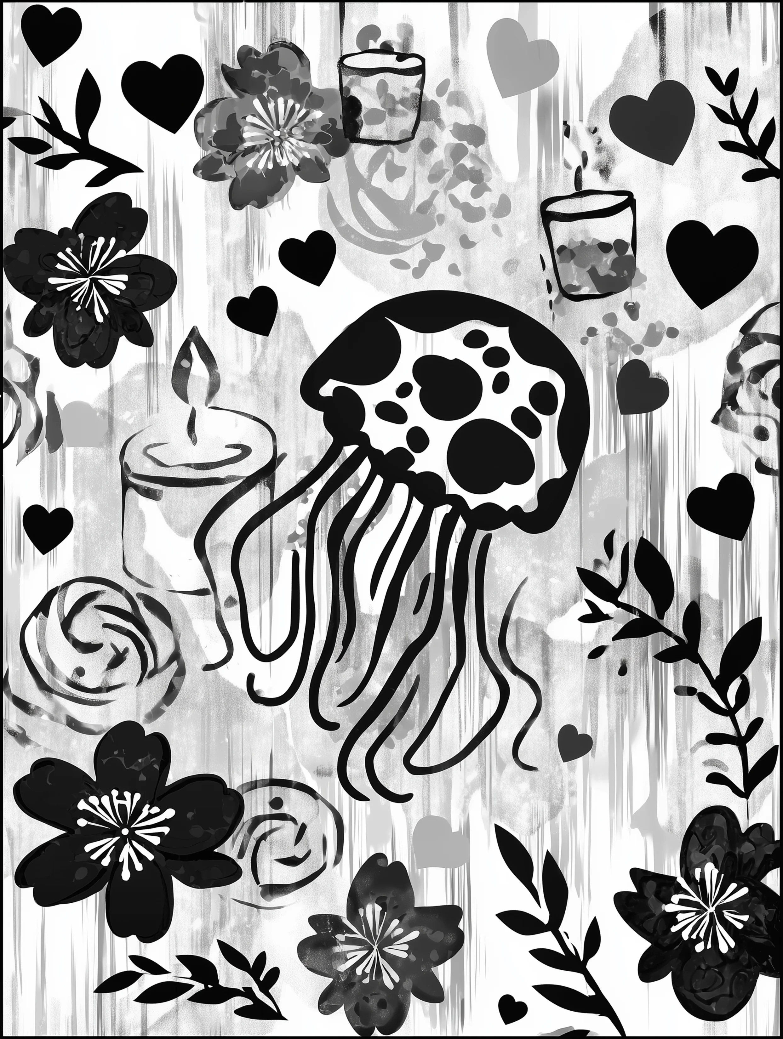 Free printable jellyfish coloring page for adults featuring a spotted jellyfish with candles